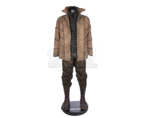A Romulan science technician costume from J.J. Abrams' sci-fi film Star Trek. Romulan science technicians worked on the minin
