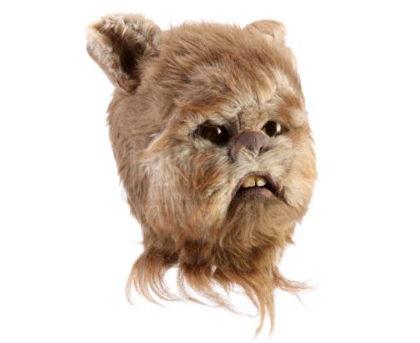 An Ewok (John Pedrick) mask from Richard Marquand's Star Wars: Return of the Jedi. Ewoks helped the Rebel Alliance defeat the