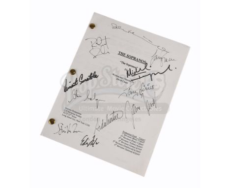 An autographed production-used script from gangster-drama TV series The Sopranos. Written by David Chase, this salmon revisio