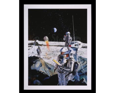 A single-issue, limited-edition print of Astronauts and Lunar Base by aerospace artist Robert McCall, from the production of 