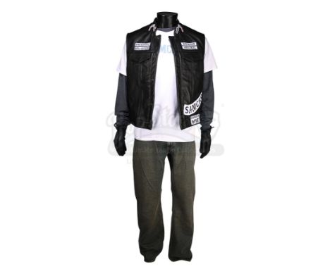 Jackson "Jax" Teller's (Charlie Hunnam) costume from Kurt Sutter's crime drama series Sons of Anarchy. Jax was the son of Joh