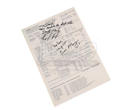 An autographed call sheet from George Lucas' Star Wars: The Phantom Menace. This call sheet was used for the filming of scene