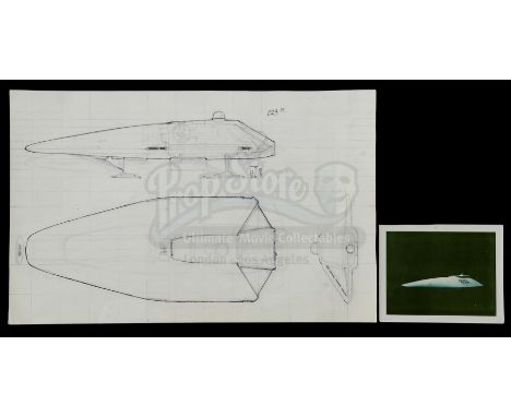 A set of hand-drawn Ron Cobb Dark Star concept sketches with a photograph from the production of John Carpenter's sci-fi come