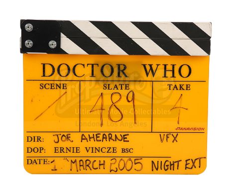 A clapperboard from "Bad Wolf" â‚¬â€ Episode 12 in the first series of the BBC's revived sci-fi show Doctor Who. This clapper