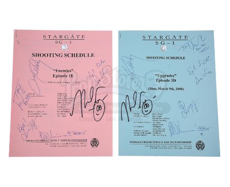 A pair of cast-autographed shooting schedules from the production of the sci-fi adventure series Stargate SG-1. Shooting sche