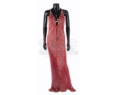 A beaded silver-and-red evening dress worn by Arlena Stuart Marshall (Diana Rigg) in Guy Hamilton's Agatha Christie adaptatio