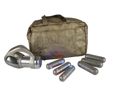 A golden bag, oxygen canisters and a fire extinguisher from Ridley Scott's sci-fi prequel Prometheus. These come from the per