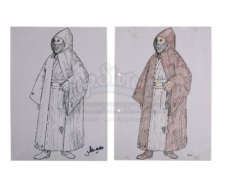 A pair of Obi-Wan (Alec Guinness) costume designs by Oscar-winning costume designer John Mollo, from George Lucas' Star Wars: