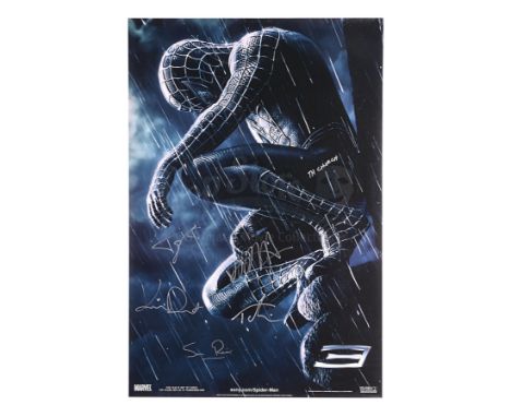 A poster autographed by the cast of Sam Raimi's superhero sequel Spider-Man 3. The poster is a rolled one-sheet printed on gl