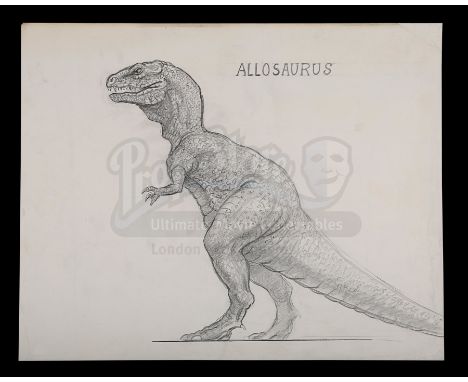 A hand-drawn Ray Harryhausen concept sketch of an Allosaurus from the production of Don Chaffey's's prehistoric adventure One