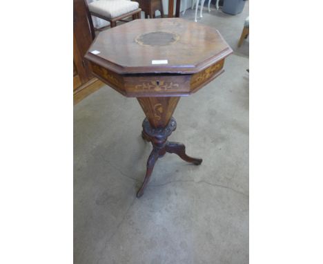 A Victorian inlaid walnut trumpet shaped sewing table, a/f 