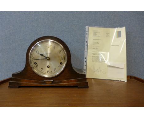 An Art Deco oak mantel clock, the dial signed Walker &amp; Hall 