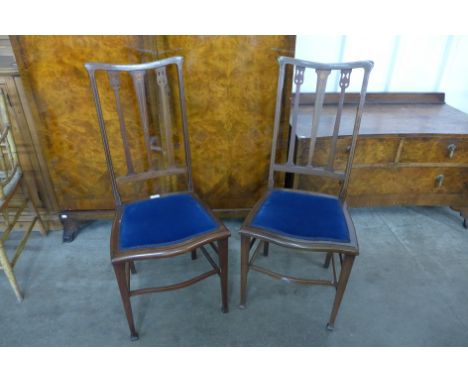 A pair of Art Nouveau inlaid mahogany side chairs 