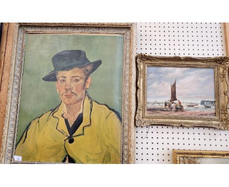 Yarmouth 'Old Jetty' oil on board by G Wilding, 35cm x 45cm and a portrait of Armand Roulin- print from originally Vincent Va
