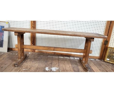 A small light oak pew 48cm x 124cm x 35cm 