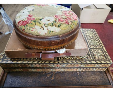 An antique/vintage 'Mah-Jongg' game in a leather bound case produced by Chad Valley, a backgammon board game, a wooden tray w