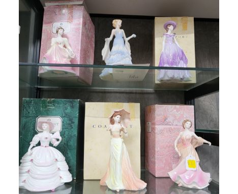 Six Coalport ladies including Lady in Lace 17cm, Diana 20cm, Southern Belle 20cm, Vicky 23cm, Carnival 20cm, all with origina