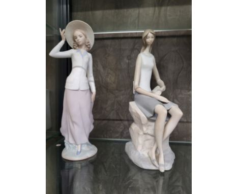 Two Lladro bisque figures of young ladies, 31cm (2) 