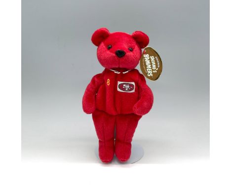 San Francisco 49ers football wide receiver Jerry Rice stuffed bear with tags still attached. This particular bear is flawed b