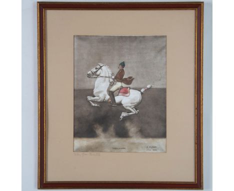 Croupade is an original color lithograph on shimmery silk featuring a rider on a Lipizzaner stallion made after Joseph Plank'