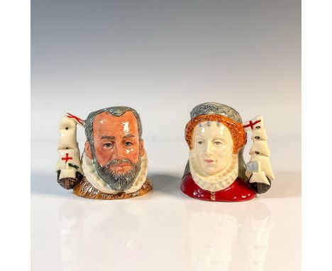 Set includes: Queen Elizabeth I and King Philip of Spain in grey, dark red, and white coloration. Royal Doulton backstamp. Ar