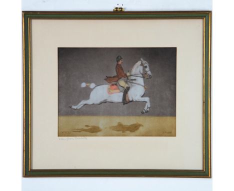 Capriole is an original color lithograph on shimmery silk featuring a rider on a Lipizzaner stallion made after Joseph Plank'