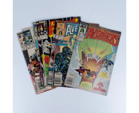 A set of eight comic books featuring the Avengers and West Coast Avengers, including three issues from Volume 1 of the Avenge