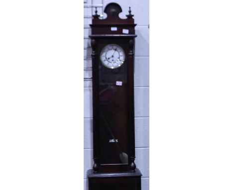 Modern longcase clock in mahogany case with Westminster chime. Not available for in-house P&amp;P 