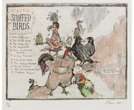 Chris Orr (b.1943)
Stuffed Birds, 1987
17/30, signed and numbered in pencil (in the margin)
etching and aquatint
45 x 50cm.
