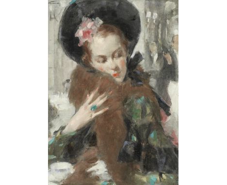 Jacques Fernand Gonin (French, born 1883)Portrait of a lady with a green ring signed 'Gonin' (upper left)oil on canvas47 x 33