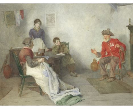 Frederick M. Evans (British, 1859-1929)Tales from the past signed 'F M EVANS' (lower left)watercolour64.7 x 86.4cm (25 1/2 x 
