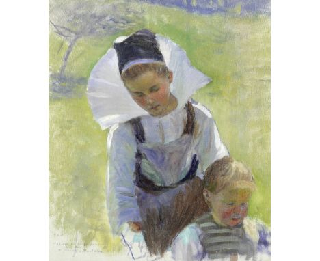 Frank C. Penfold (1849-1921)Breton girl and child signed and inscribed 'Sketch for a large painting/par/Frank C. Penfold' (lo