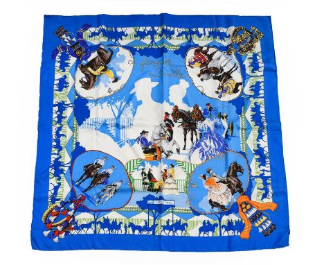 Hermes Silk Scarf 'Feria de Sevilla' Designed by Hubert de Watrigant, featuring the horsemen and women of the annual Sevilla 