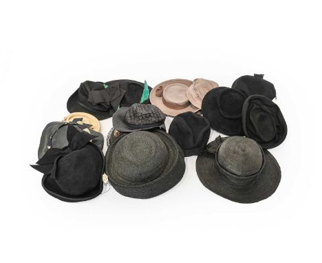 Collection of Assorted Circa 1930/50s Hats, comprising two black felt hats with original French paper labels on; Gilbert Orce