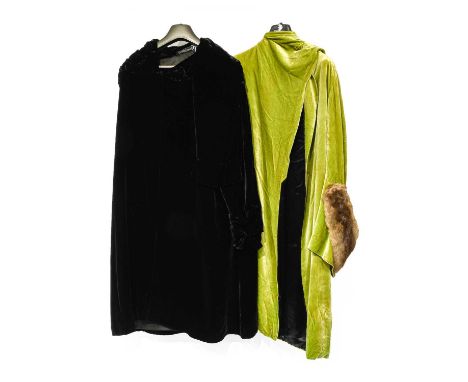Circa 1920s Costume, comprising a Pauletta Sports, Paris &amp; London green velvet evening coat, with black silk lining and f