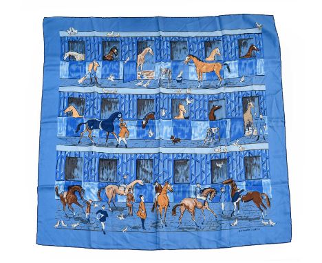 Circa 2006 Hermes 'Les Boxes' Silk Scarf, designed by Jean Louis Clerc, sky blue ground 90cm by 90cmCondition report: No mark