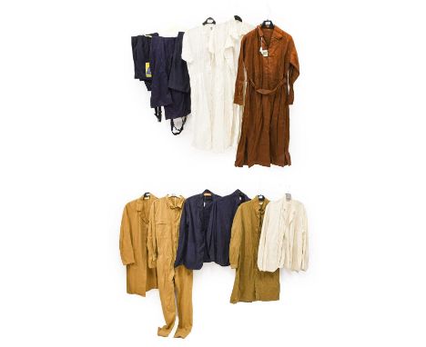 Circa 1940s and Later Canvas Work Wear, comprising five jackets in cream, brown and navy labelled Fabram, Beacon etc; three p