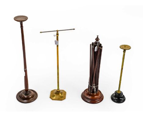 19th Century Mahogany Wool Winder, with mahogany arms on a dished turned circular base, 19cm by 54cm; tall Mahogany Wig Stand
