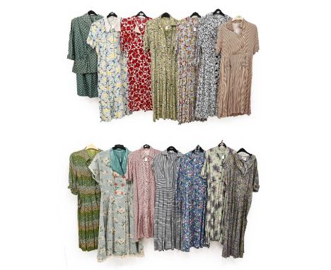 A Collection of Assorted 1950s Mainly Printed Cotton Day Dresses and a Suit, comprising the labels Sambo Fashions, Charles Hy
