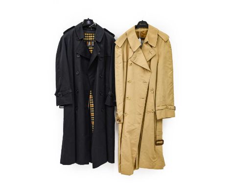 Daks Simpson Navy Trench Coat, with detachable wool checked lining, retailed by Harry Tombs Scunthorpe; and an Aquascutum Lig