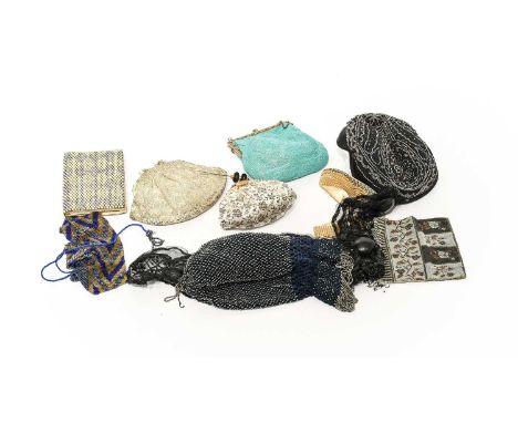 Assorted Circa 1920/30s Costume Accessories, comprising a black silk evening cap with black and steel bead decoration; blue a