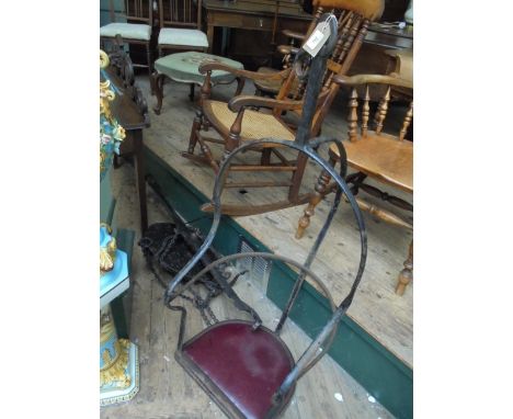 COLLECTOR'S ITEM BEING THE ORIGINAL JOCKEY WEIGHING SCALES AT MARKET RASEN RACES, THE IRON FRAME WITH PADDED MAROON LEATHER S