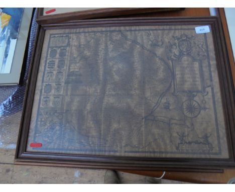 Framed copy Speede print of the West Riding of Yorkshire and another framed print of the County of Lincolnshire