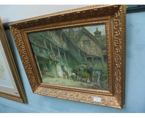 Giclle glazed print of The Shambles at York signed F.M. Bennett in ornate gilt frame
