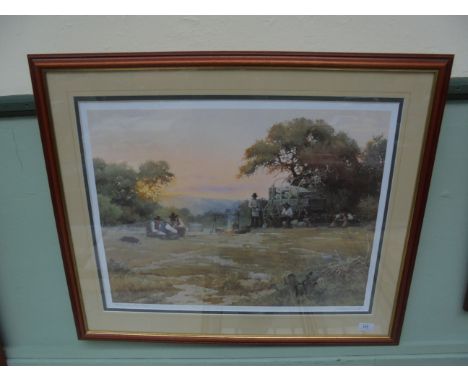 Hilda Tunniclliffe signed Limited edition print of wagon and campside scene "Sounding Camp"(23 1/2" x 19")