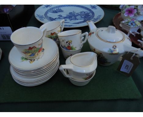 Complete 6 piece Staffordshire child's tea service incl. pot (21 pieces) dog and cat decoration