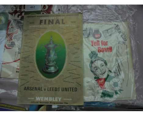 Vol. The Football Association Centenary Year Final 1972 of Arsenal v Leeds together with The Football League Cup Final progra
