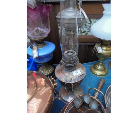 Silver plated oil lamp with shaped glass flue