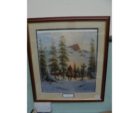 G. Harvey  limited edition coloured print  "Land of Whispering Pines" in contemporary frame (approx. 17 1/2" x 20")