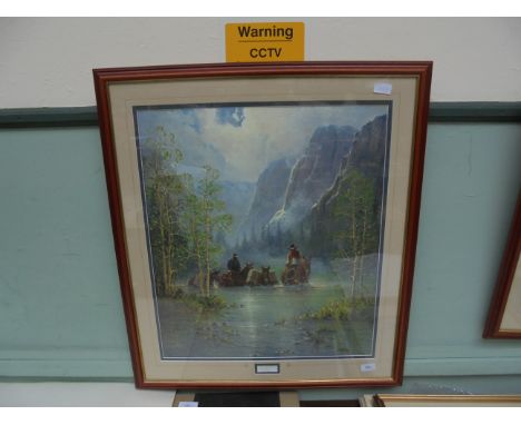 G. Harvey limited edition coloured horse riding print "Across Quiet Waters" (22" x 25") in modern contemporary frame 